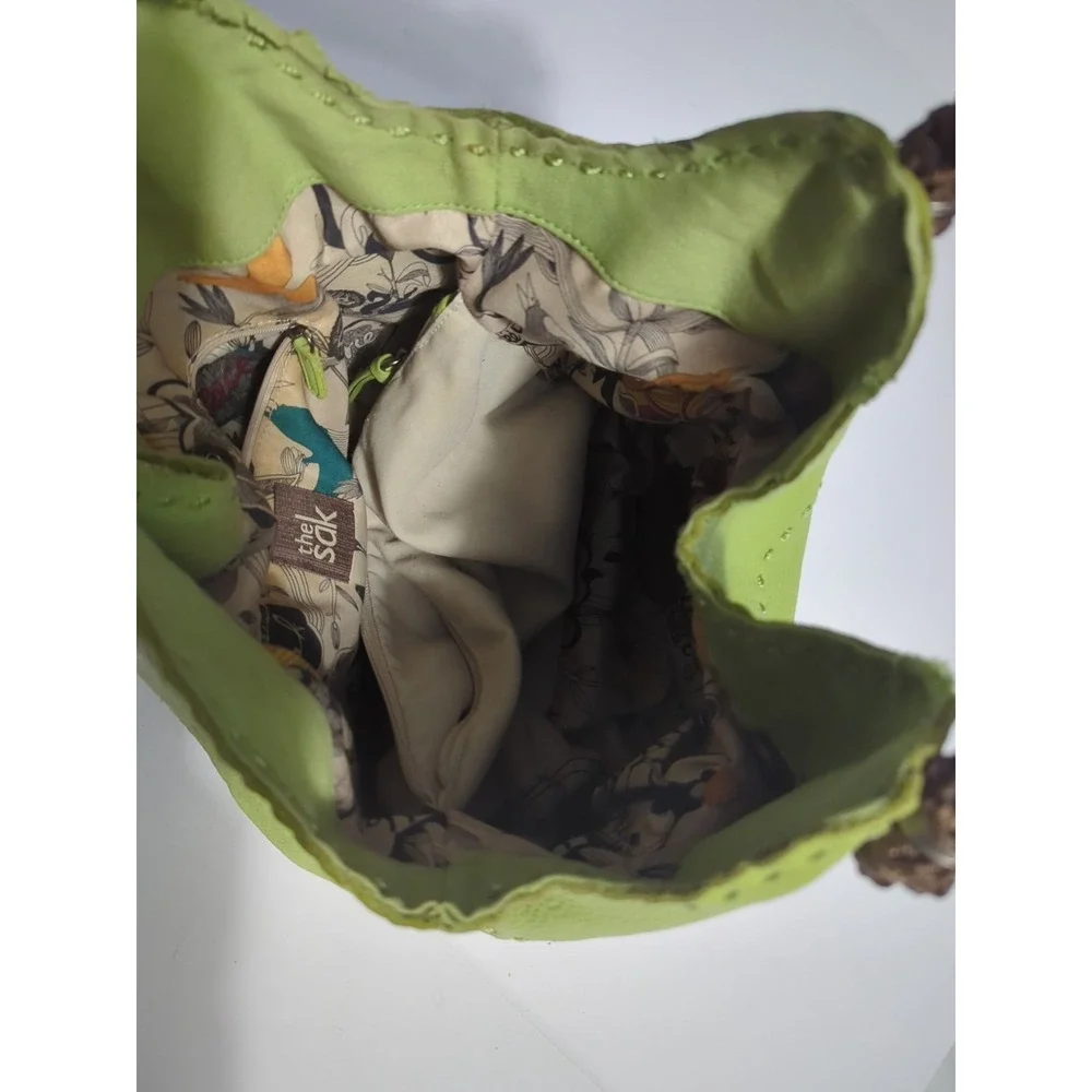 The Sak Indio Hobo Bag lime green pebbled leather braided strap boho slouchy